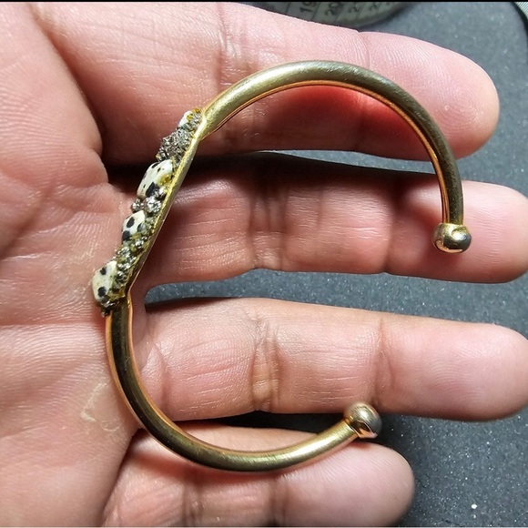 Marly Moretti Bracelet Cuff Bangle Brass Sodalite Pyrite & Dalmatian Jasper - Picture 4 of 8